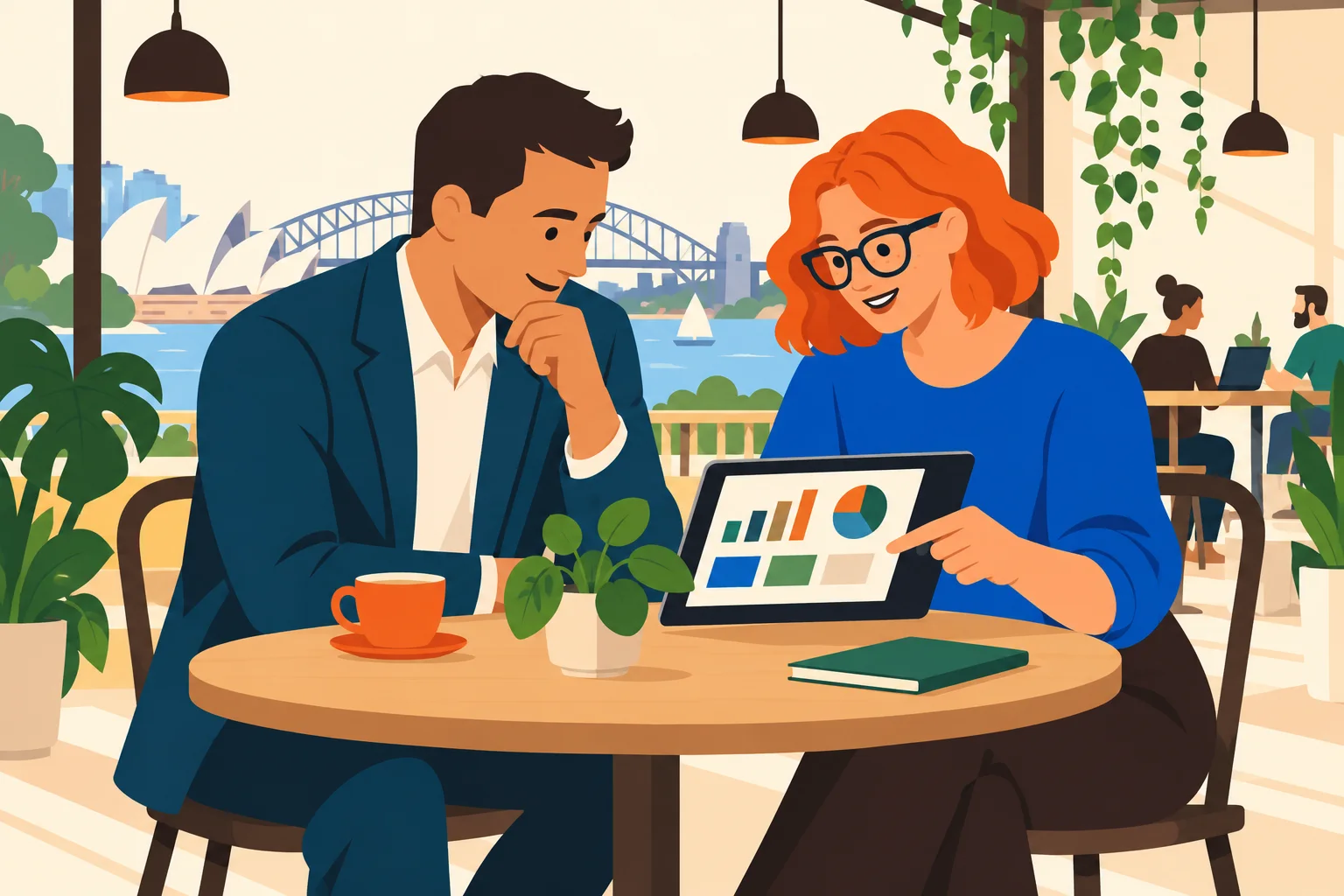 A business owner and software engineer reviewing an operations dashboard together